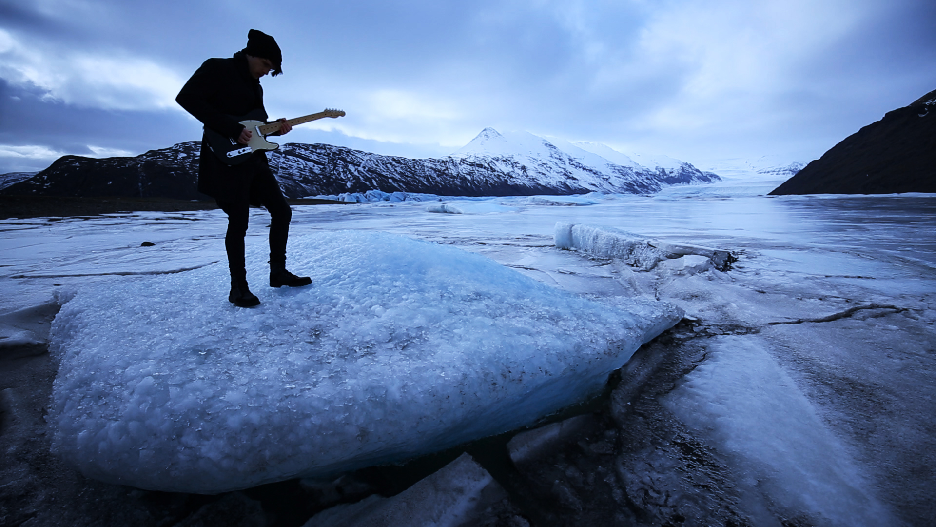 Adriano Miccoli filming in Iceland for their official Music video Angels and Demons
