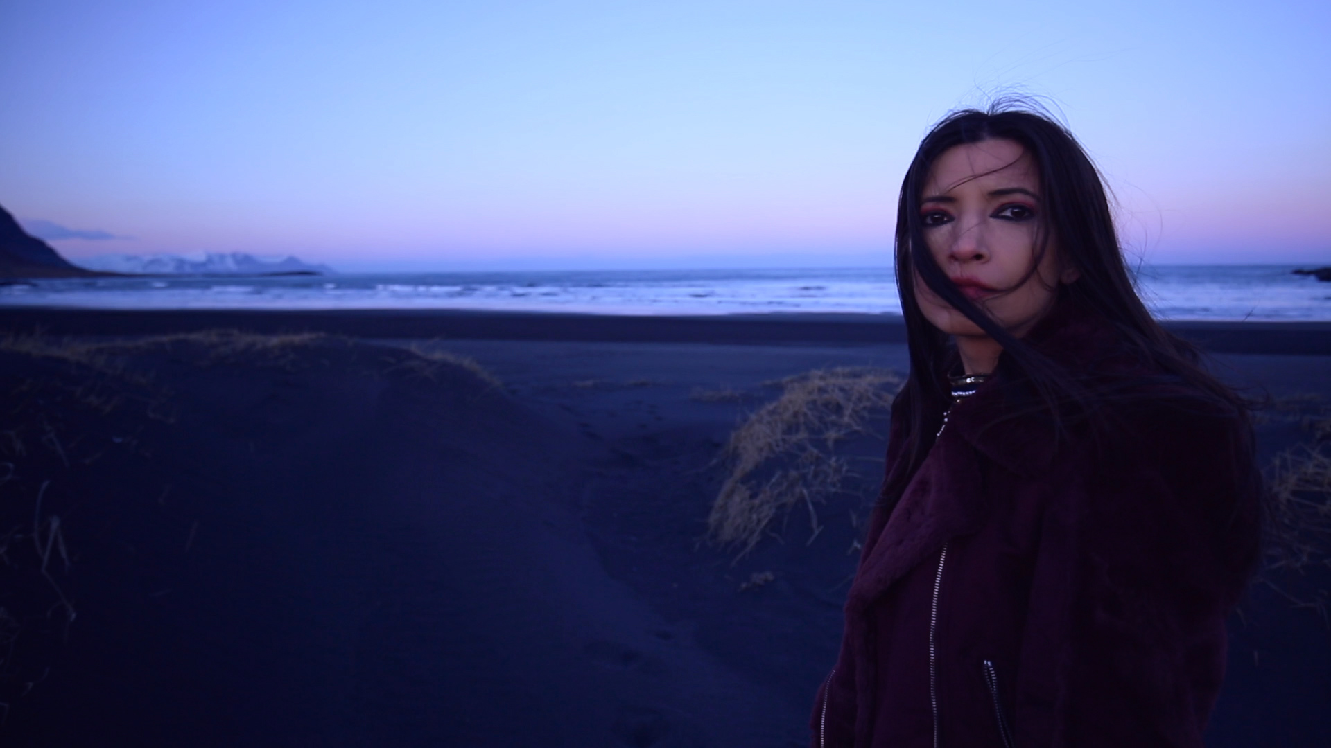 Francesca Miccoli on location in Iceland on the black sand beach Filming Angels and Demons watch the video now on youtube